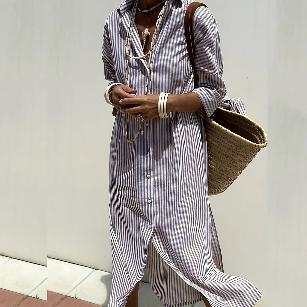 Robe chemise rayée femme pour l'été, du S au XL, kaki