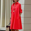 Robe chemise femme coupe fluide, douze coloris, du S au 2XL, rouge