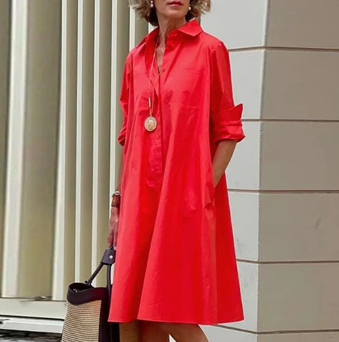 Robe chemise femme coupe fluide, douze coloris, du S au 2XL, rouge