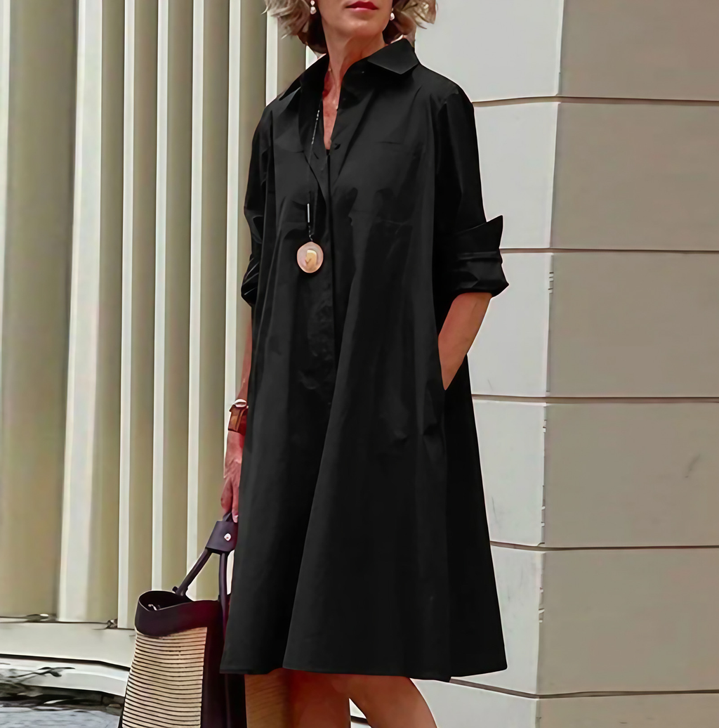 Robe chemise femme coupe fluide, douze coloris, du S au 2XL, noir