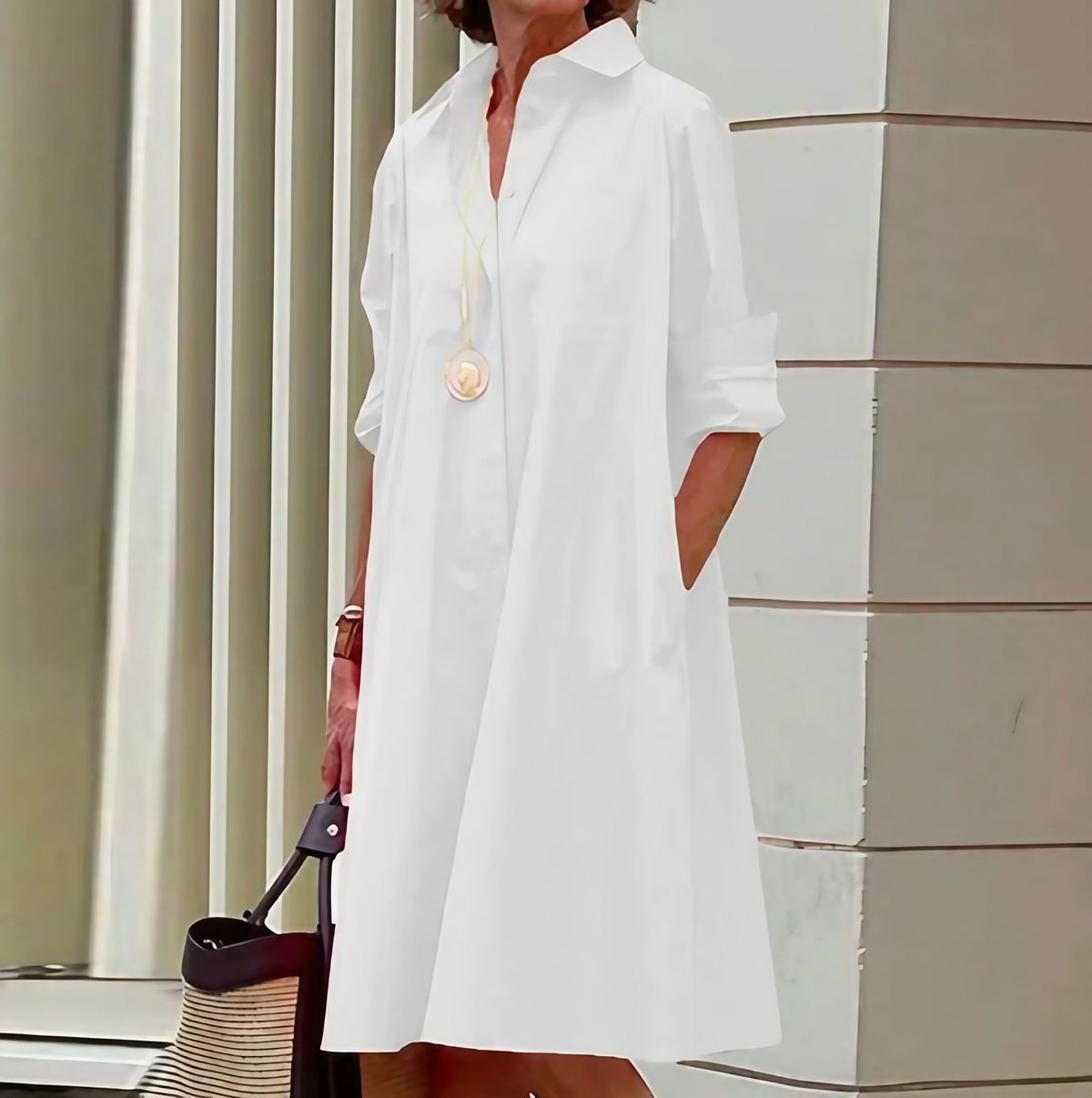 Robe chemise femme coupe fluide, douze coloris, du S au 2XL, blanc