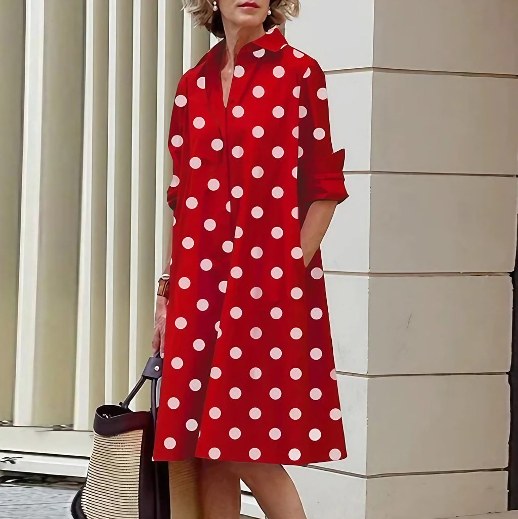 Robe chemise femme coupe fluide, douze coloris, du S au 2XL, rouge et blanc