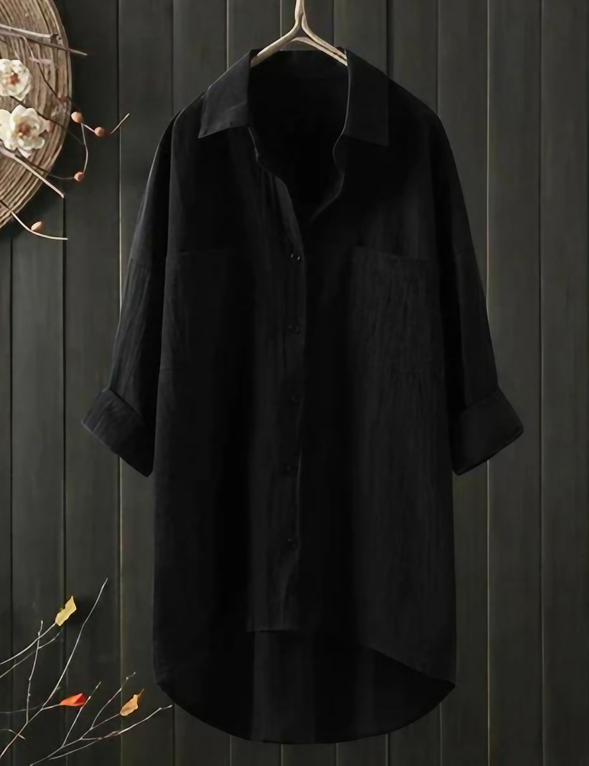 Robe chemise femme coupe décontractée, six coloris, S au 5XL, noir