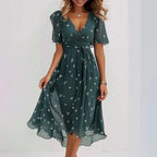 Robe femme à manches courtes, coupe sobre, cinq coloris, vert