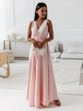 Robe cocktail col V à plis, taille marquée, du S au 2XL, rose clair