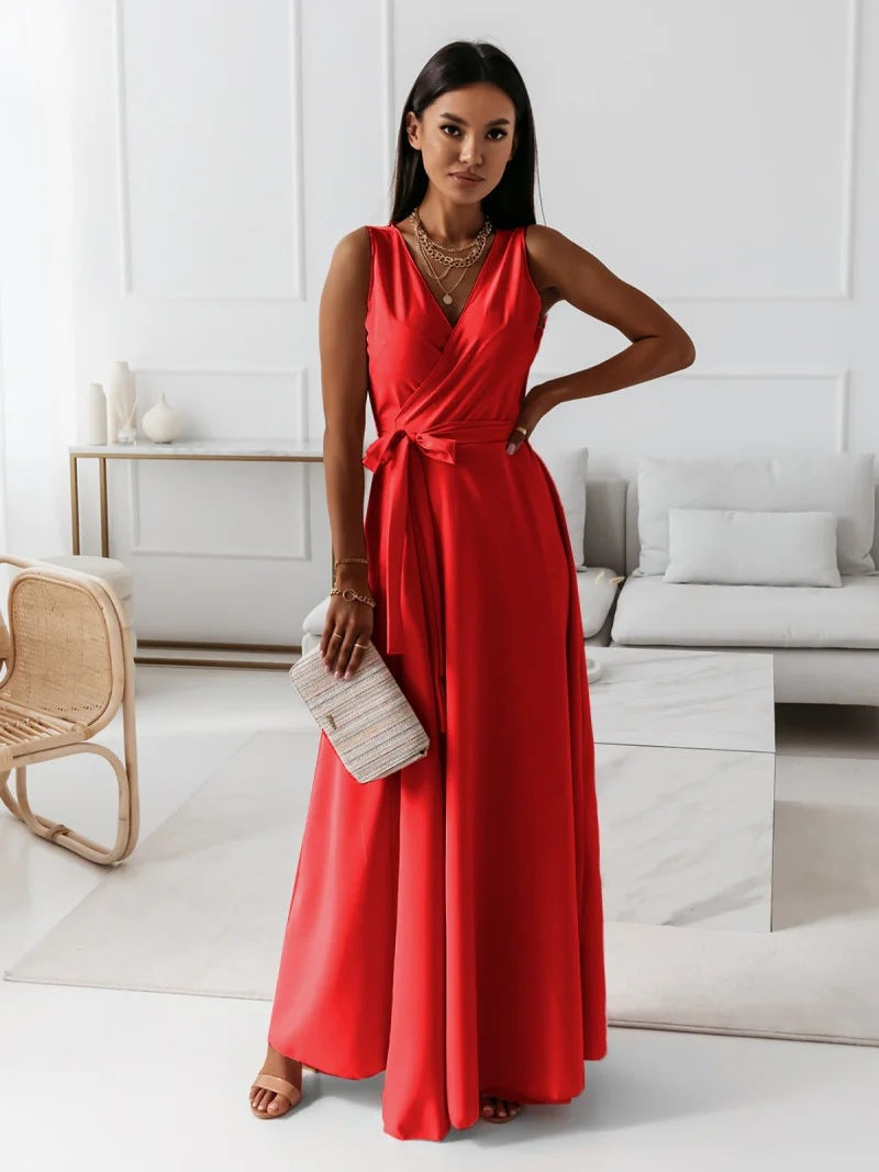 Robe cocktail col V à plis, taille marquée, du S au 2XL, rouge