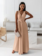 Robe cocktail col V à plis, taille marquée, du S au 2XL, kaki