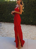 Robe longue à volants femme, rouge ou noire, du S au XL