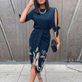 Robe de cocktail fleurie femme, manches courtes, du S au 3XL, bleu marine