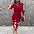 Robe de cocktail fleurie femme, manches courtes, du S au 3XL, bordeaux