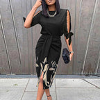 Robe de cocktail fleurie femme, manches courtes, du S au 3XL, noir