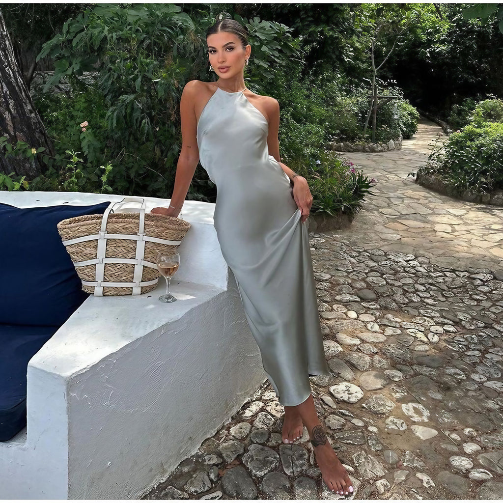 Robe à bretelles fines femme, sans manches, coupe ample, grise