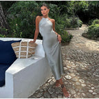Robe à bretelles fines femme, sans manches, coupe ample, grise