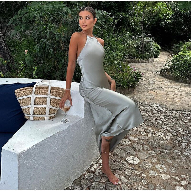 Robe à bretelles fines femme, sans manches, coupe ample, grise