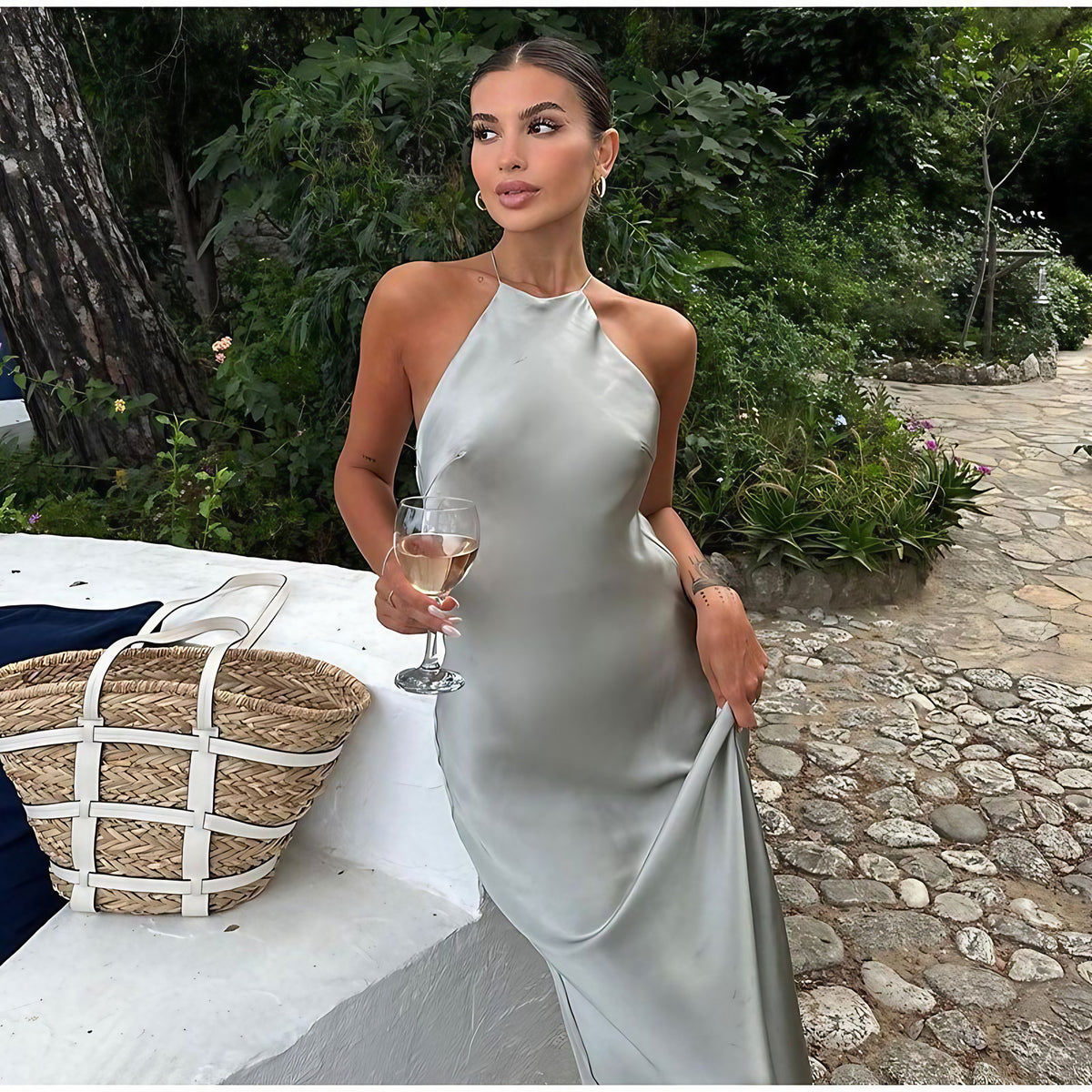 Robe à bretelles fines femme, sans manches, coupe ample, grise, gris