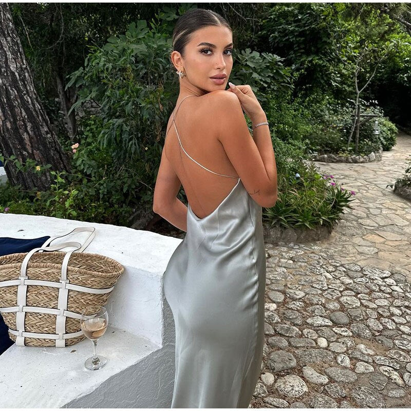 Robe à bretelles fines femme, sans manches, coupe ample, grise
