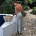Robe à bretelles fines femme, sans manches, coupe ample, grise