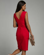 Robe de cocktail midi sans manches, décolleté en V, fente latérale