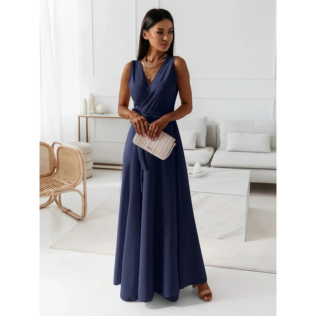 Robe col V femme ajustée à plis, sept coloris, du S au 2XL, bleu marine