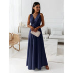 Robe col V femme ajustée à plis, sept coloris, du S au 2XL, bleu marine