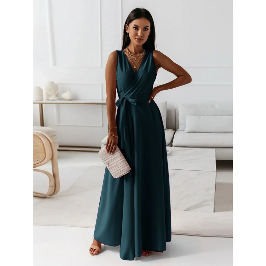 Robe col V femme ajustée à plis, sept coloris, du S au 2XL, vert foncé
