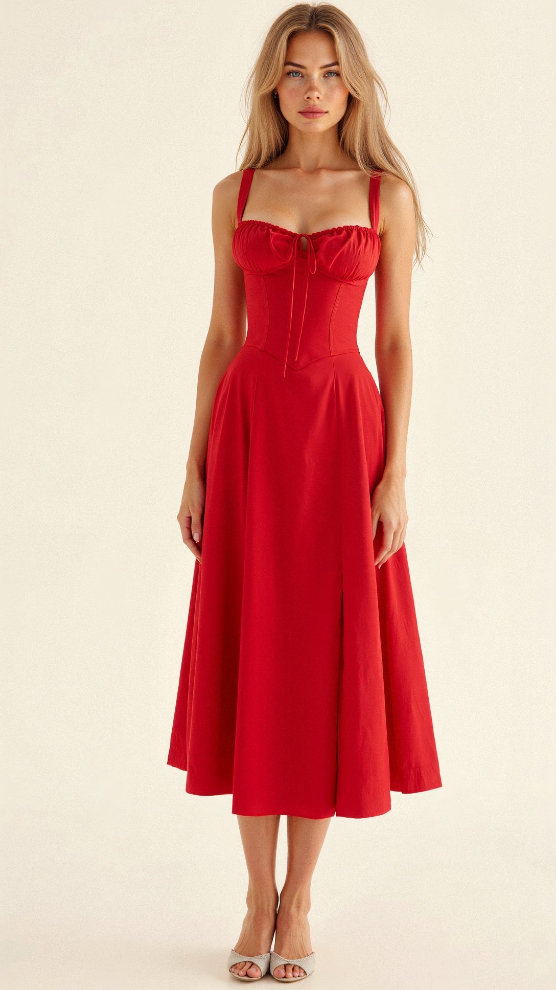 Robe corset femme à jupe fluide, huit coloris, du S au 2XL, rouge
