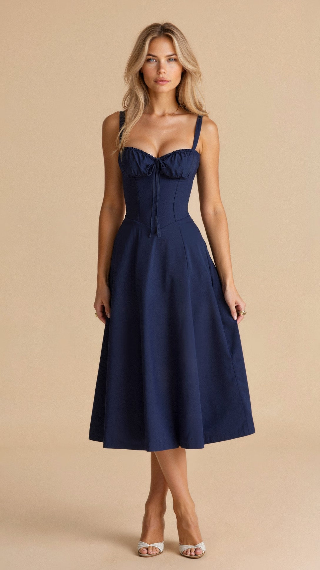 Robe corset femme à jupe fluide, huit coloris, du S au 2XL, bleu marine