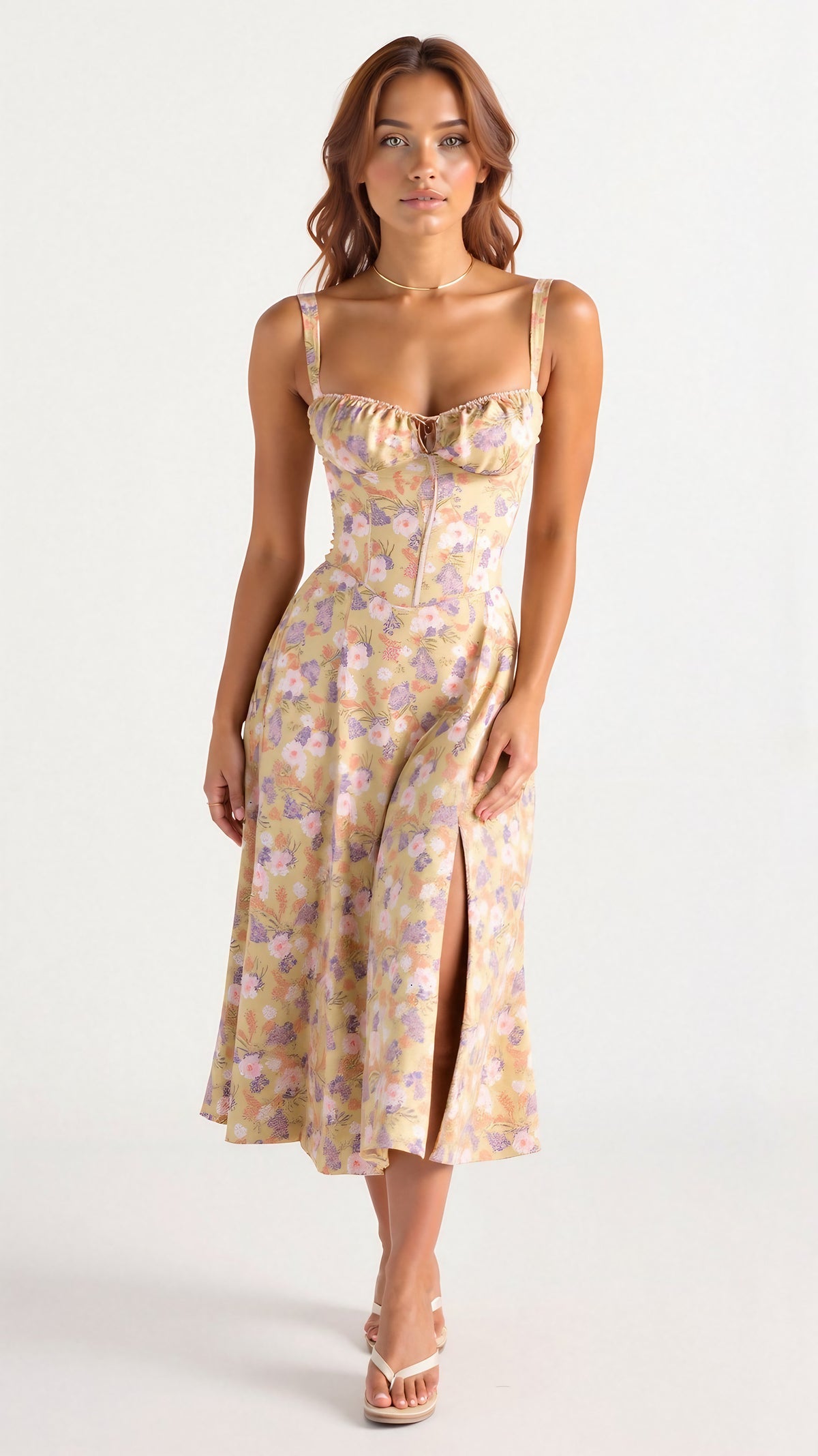 Robe corset femme à jupe fluide, huit coloris, du S au 2XL, jaune