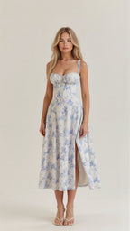 Robe corset femme à jupe fluide, huit coloris, du S au 2XL, bleu