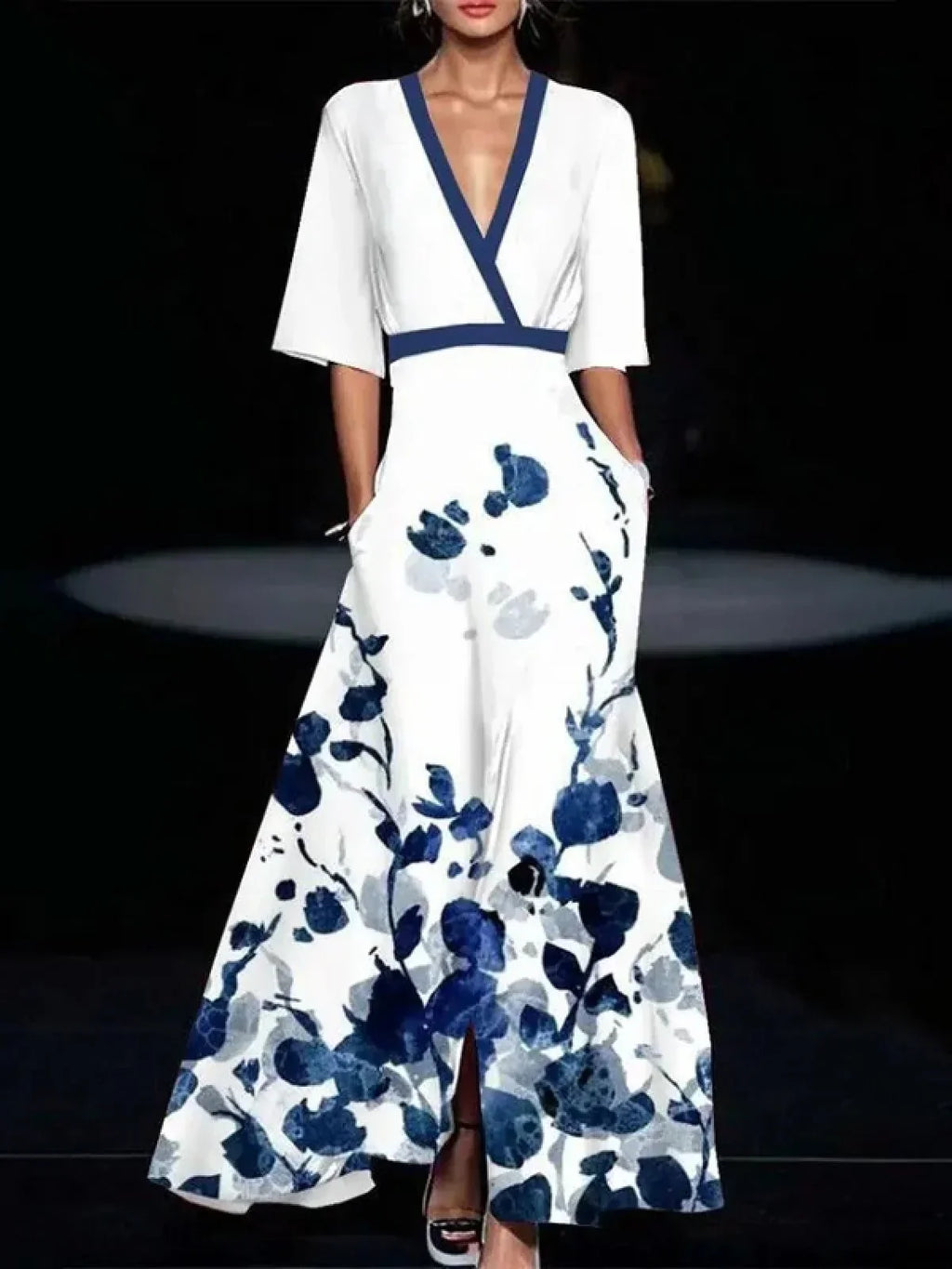 Robe bicolore femme à manches, deux associations de couleurs, blanc et bleu