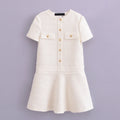 Robe courte blanche texturée à col rond, du XS au L, blanc