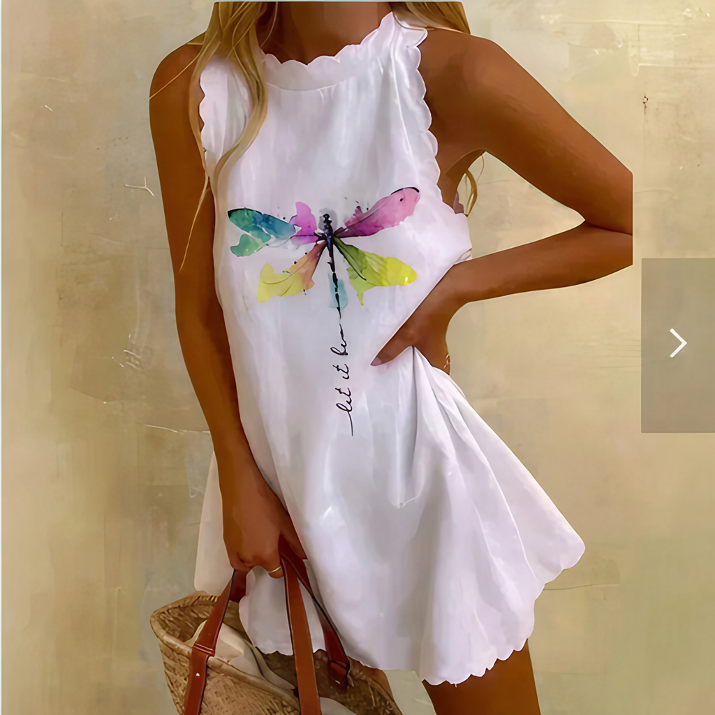 Robe courte femme coupe fluide, treize coloris, du XS au 3XL, blanc à papillons