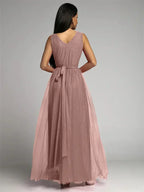 Robe longue croisée col V sans manches, fente à l'ourlet