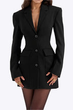 Robe noire col V à manches longues et poches, du XS au XL, noir