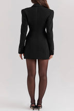 Robe noire col V à manches longues et poches, du XS au XL