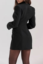 Robe noire col V à manches longues et poches, du XS au XL