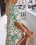 Robe d'été imprimée col V femme, coupe ample, manches courtes