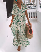 Robe d'été imprimée col V femme, coupe ample, manches courtes