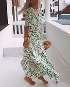 Robe d'été imprimée col V femme, coupe ample, manches courtes