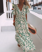 Robe d'été imprimée col V femme, coupe ample, manches courtes