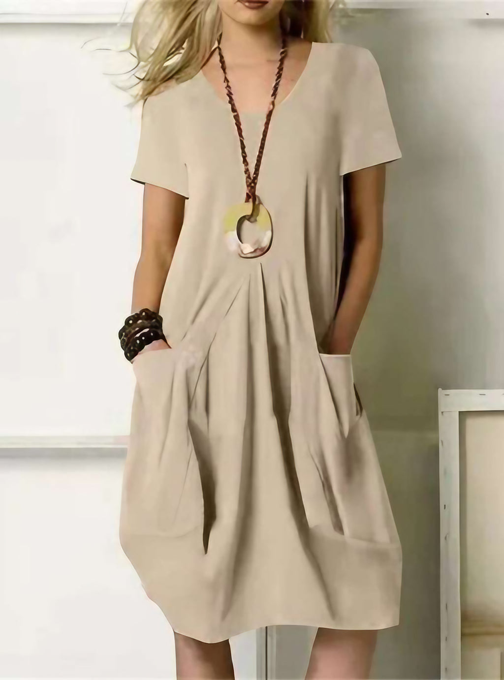 Robe fluide femme pour l'automne, quatre coloris, du S au 5XL, beige