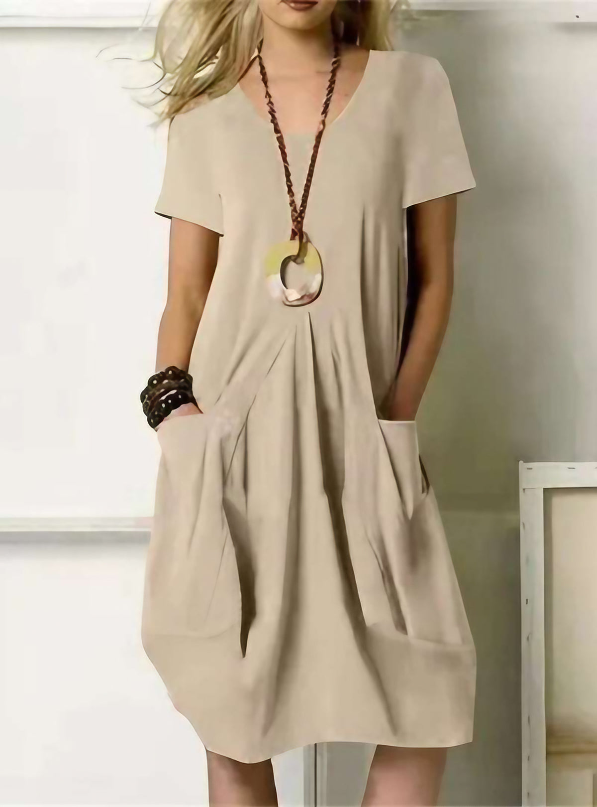 Robe fluide femme pour l'automne, quatre coloris, du S au 5XL, beige
