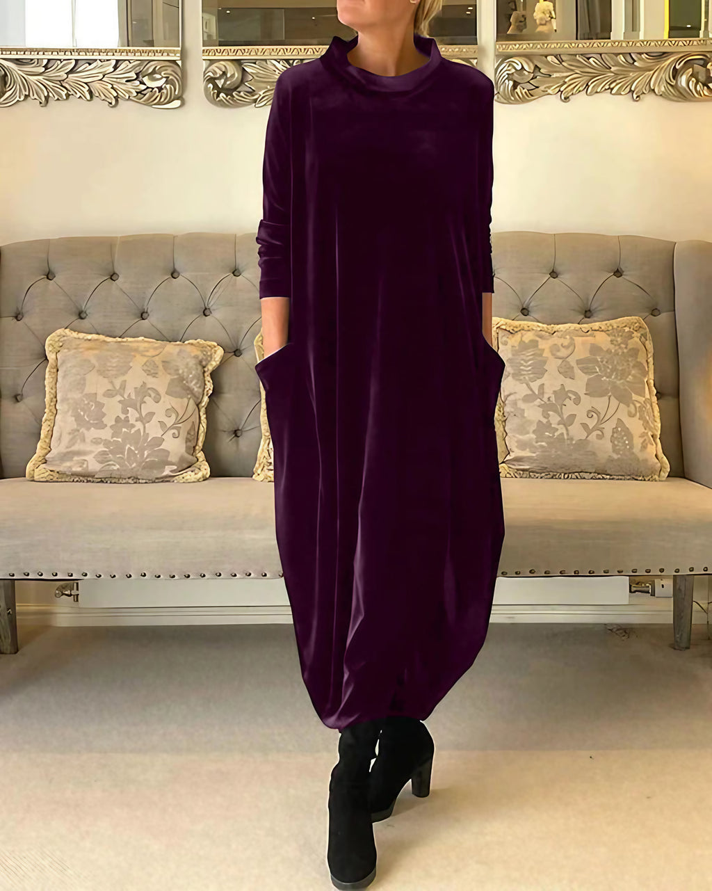 Robe d'hiver femme à manches longues, cinq coloris, S au 3XL, lilas