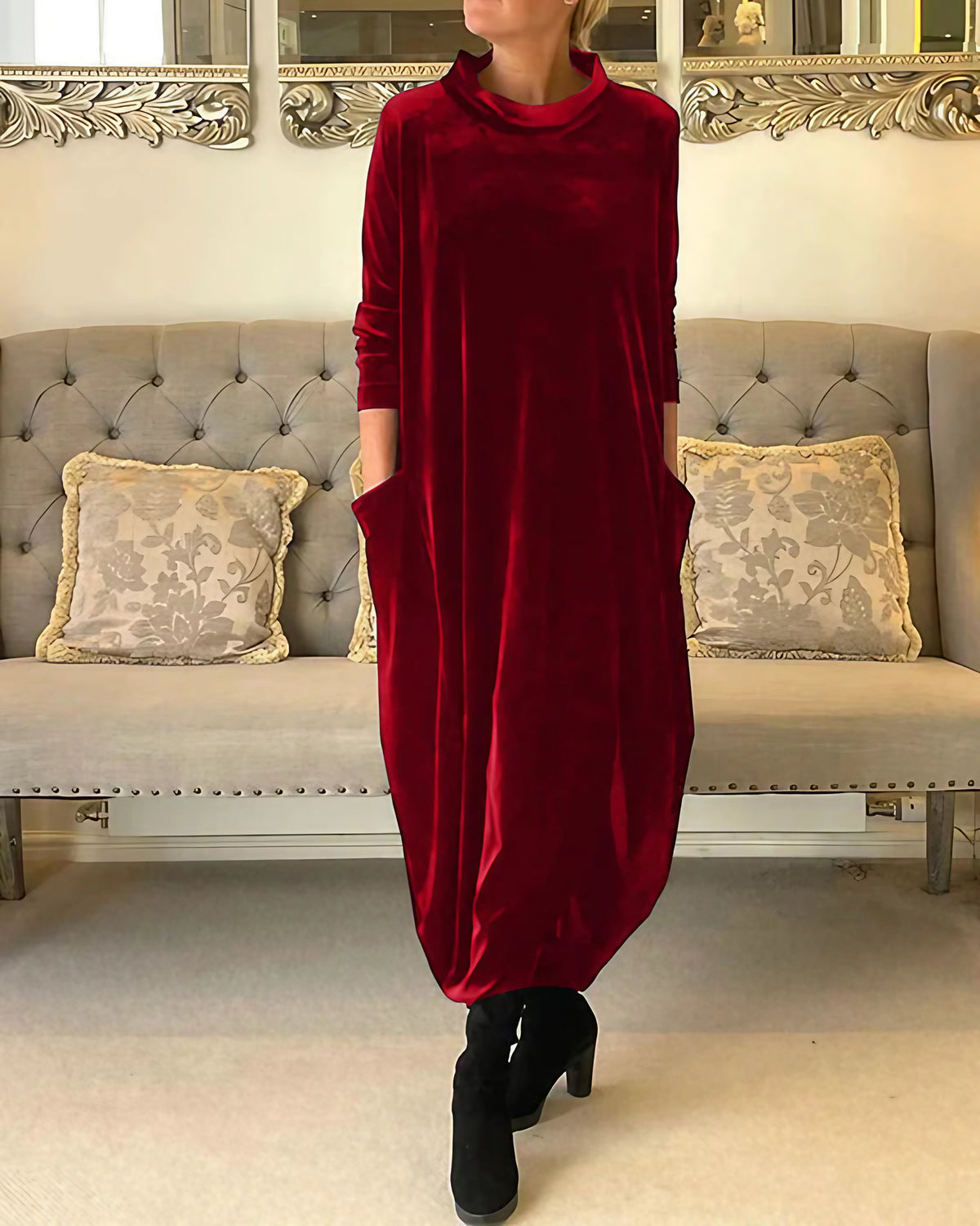 Robe d'hiver femme à manches longues, cinq coloris, S au 3XL, rouge
