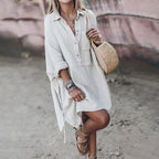 Robe ample d'été femme, manches courtes, noir ou blanc, blanc