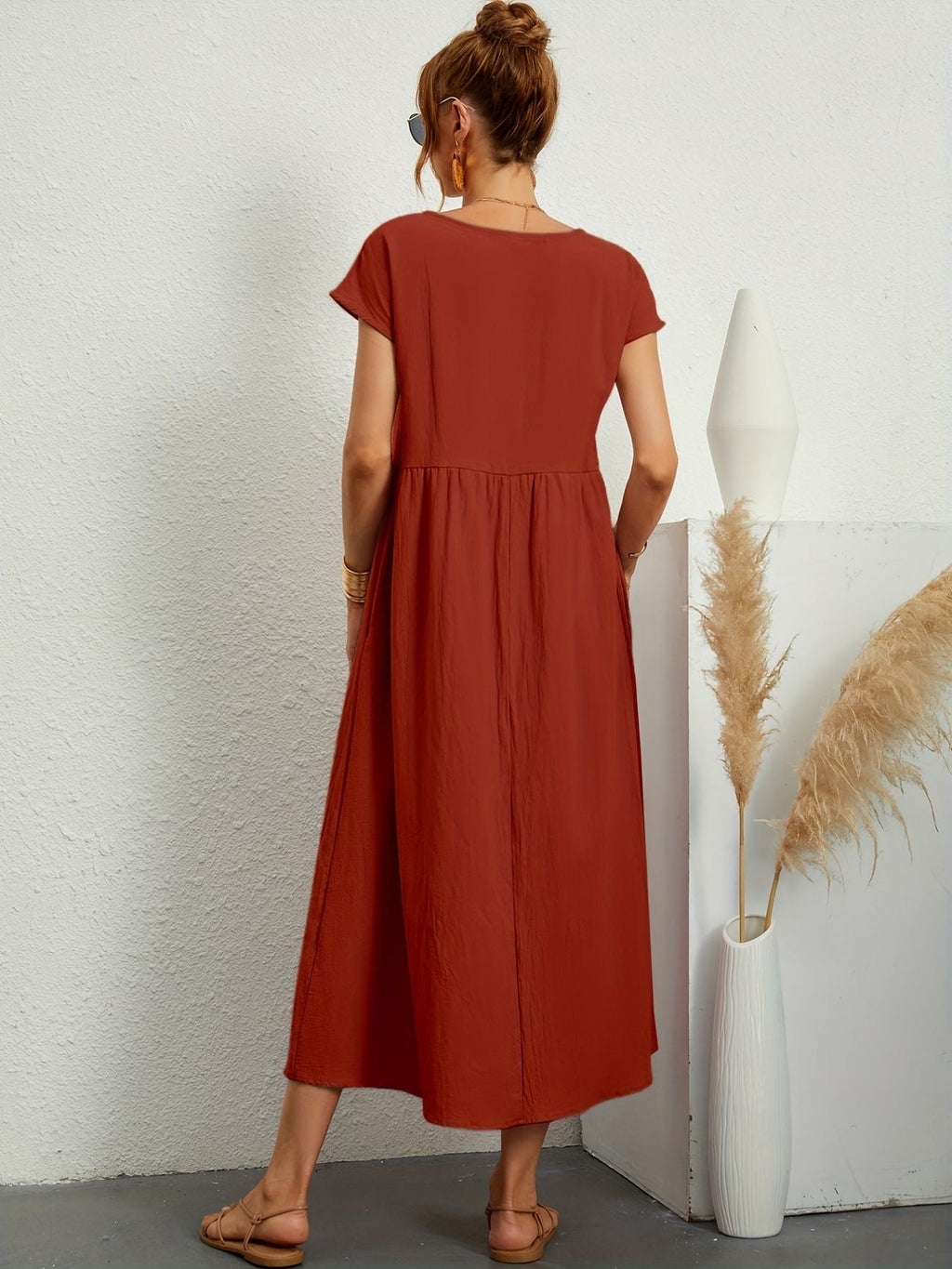 Robe d'été femme à manches courtes, coupe fluide, dix coloris
