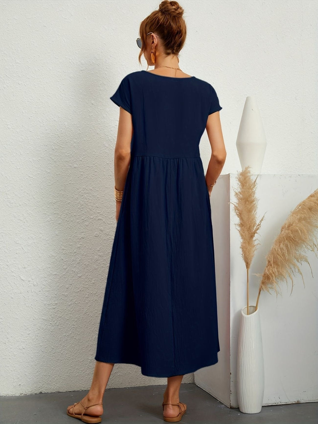 Robe d'été femme à manches courtes, coupe fluide, dix coloris