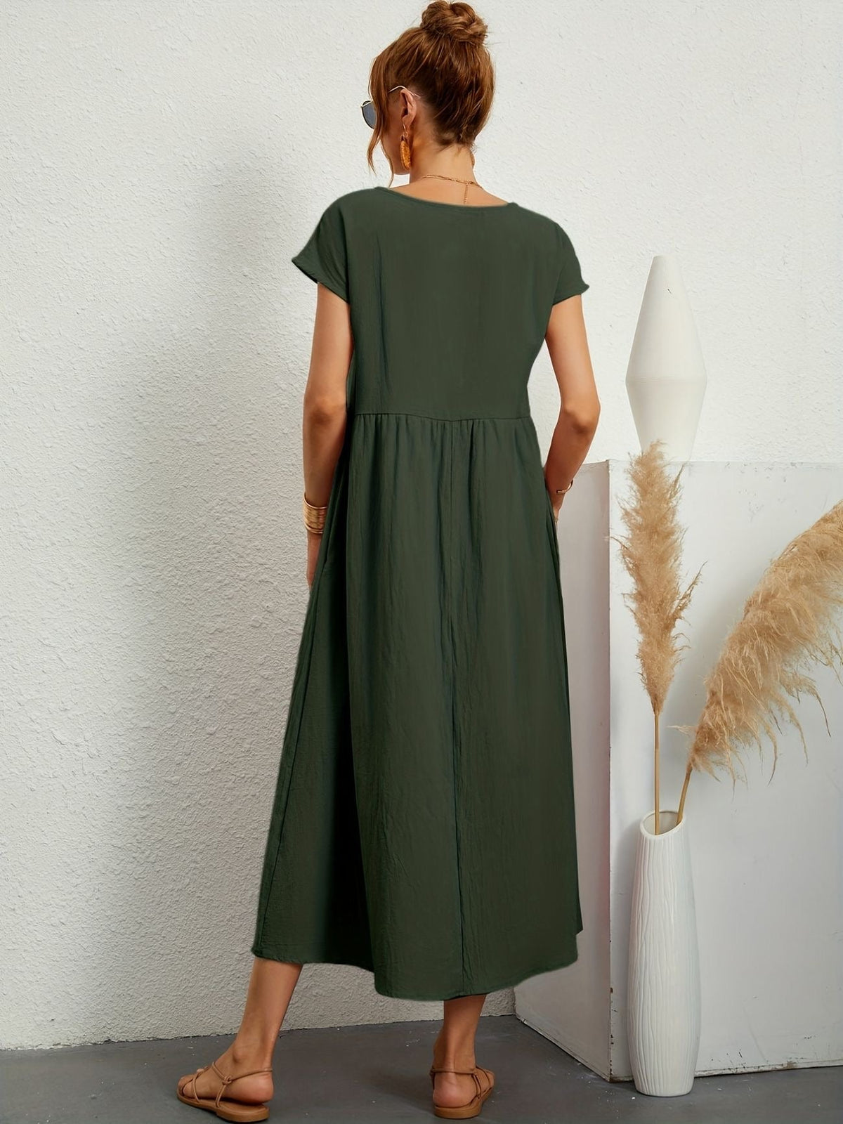 Robe d'été femme à manches courtes, coupe fluide, dix coloris