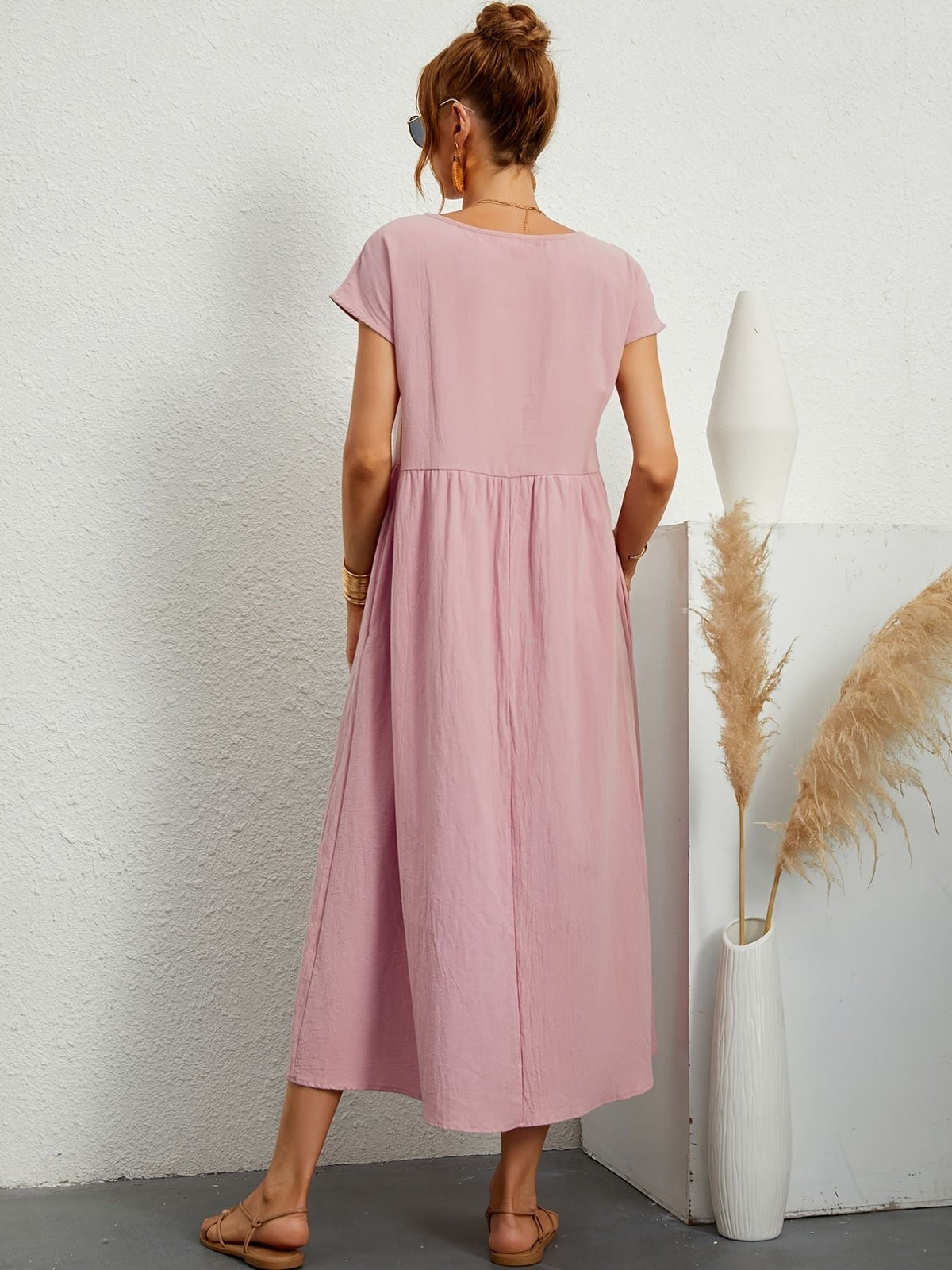 Robe d'été femme à manches courtes, coupe fluide, dix coloris
