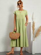 Robe d'été femme à manches courtes, coupe fluide, dix coloris